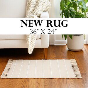 NEW Indoor Outdoor Rug Beige Cream Stripe 24" x 36" by Becky G. & Alejandra Indo